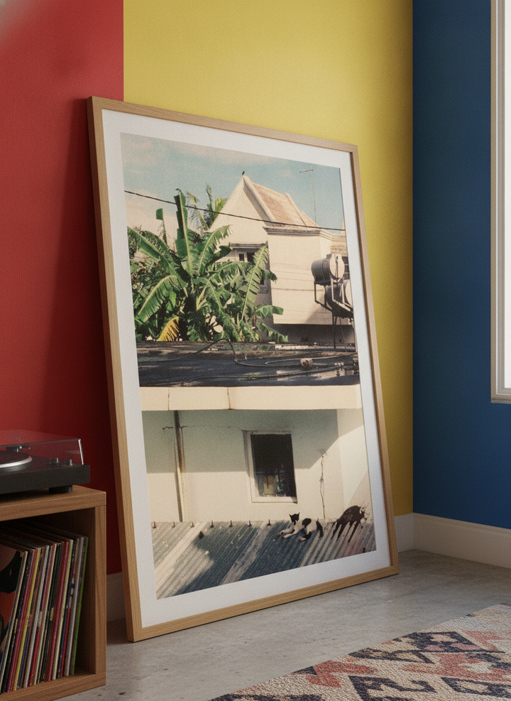 Bold wall art styled in a colourful, eclectic modern home