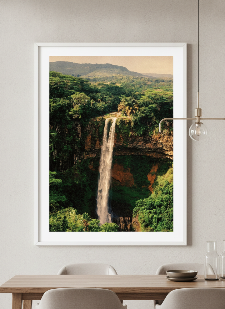 Wall art styled above a dining table in a contemporary home
