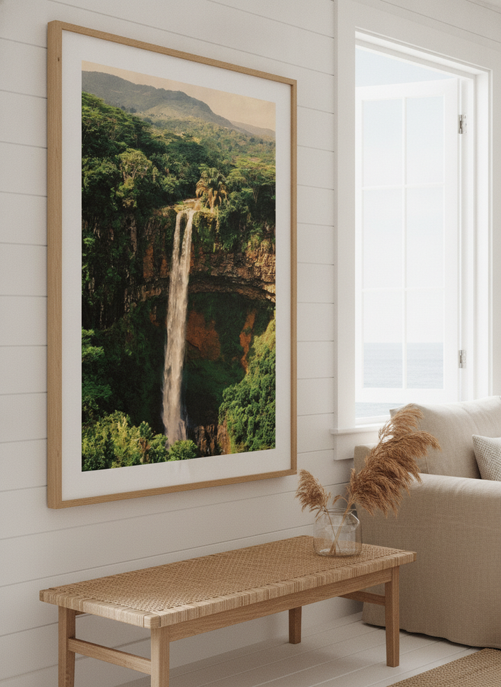 Neutral wall art displayed in a sunny coastal beach house