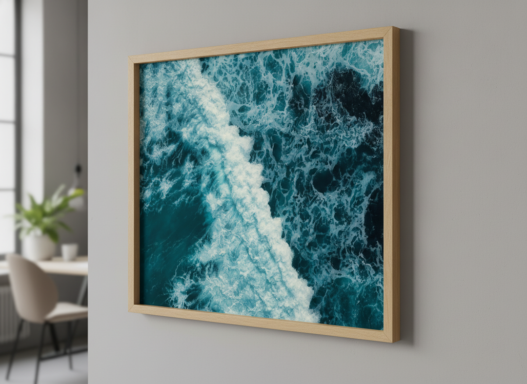 Contemporary wall art featured in a bright modern office workspace