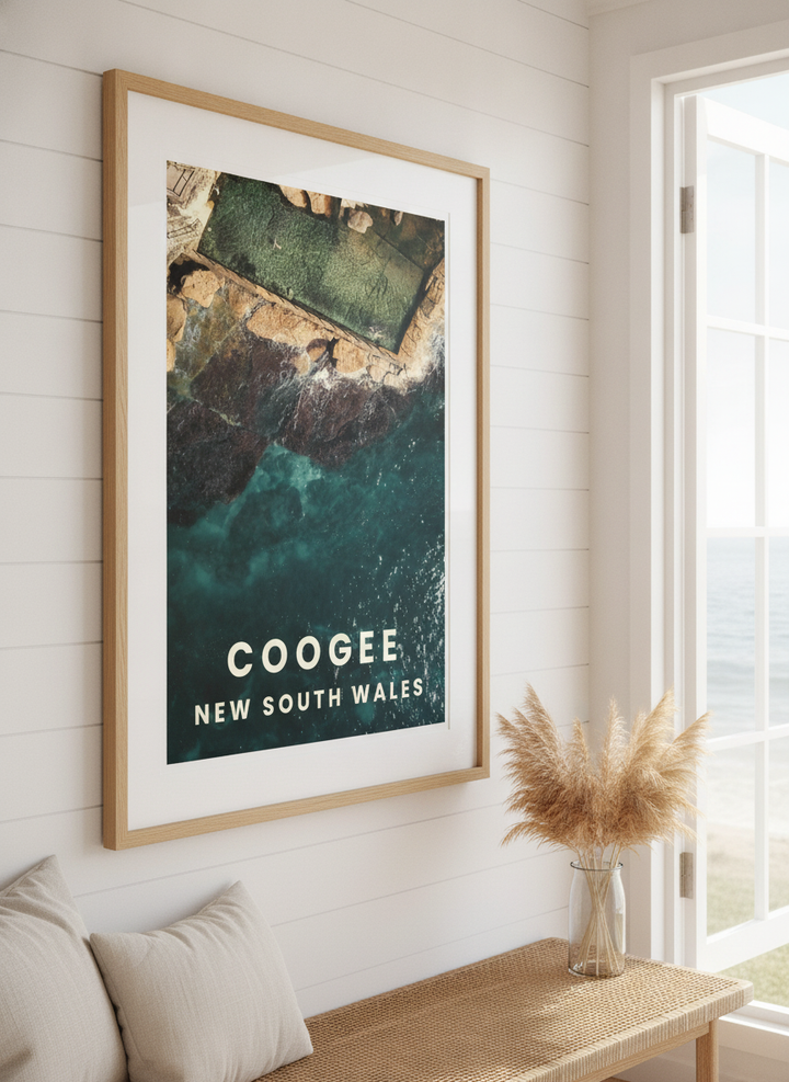 Neutral wall art displayed in a sunny coastal beach house