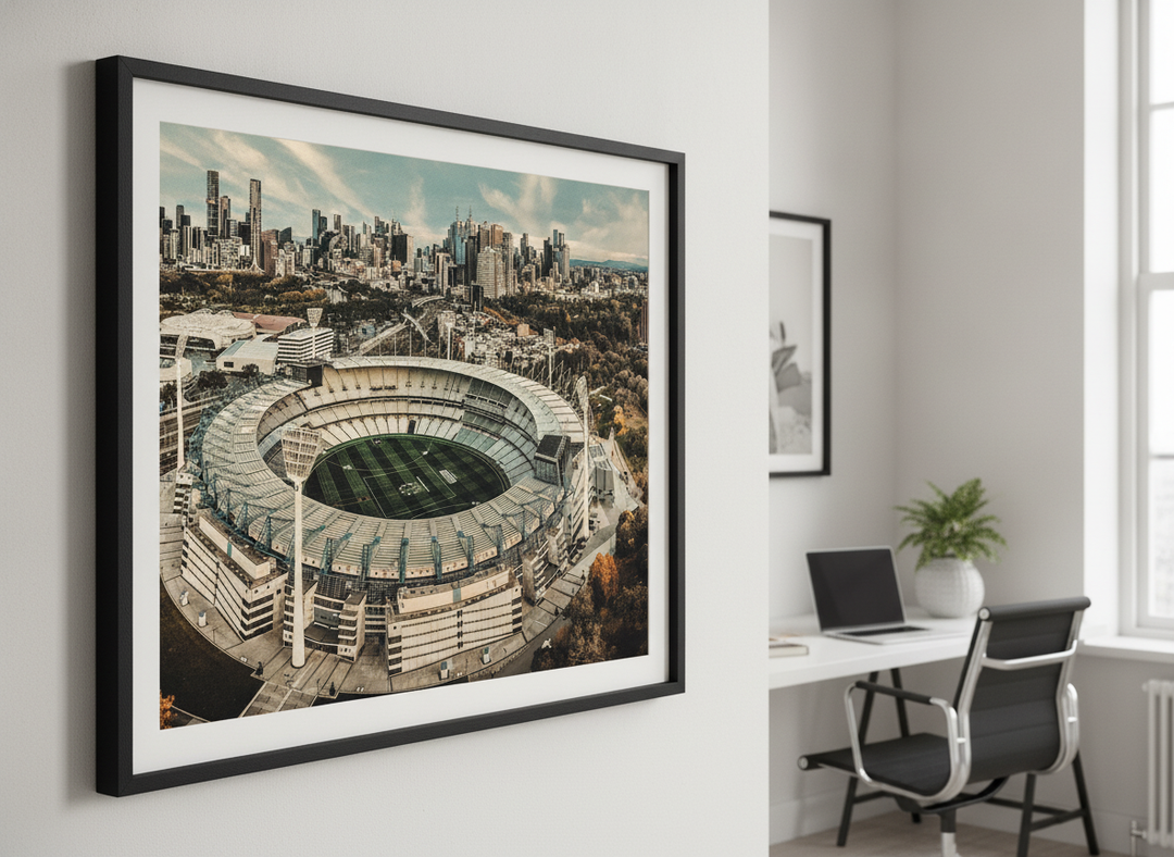 Contemporary wall art featured in a bright modern office workspace