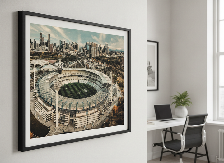 Contemporary wall art featured in a bright modern office workspace