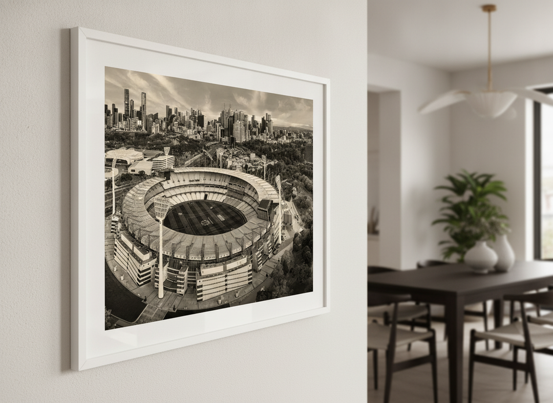 Wall art styled above a dining table in a contemporary home