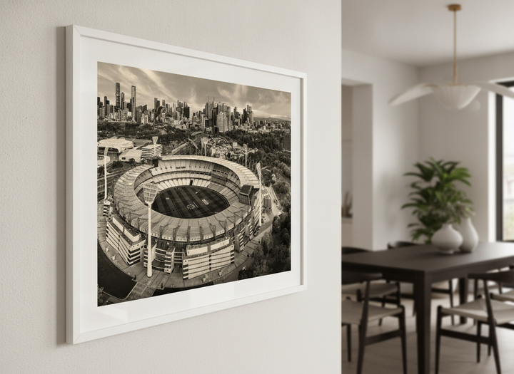 Wall art styled above a dining table in a contemporary home