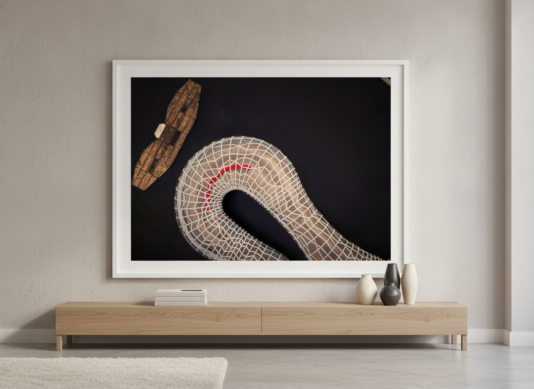 Monumental artwork centred on a feature wall in a luxe interior