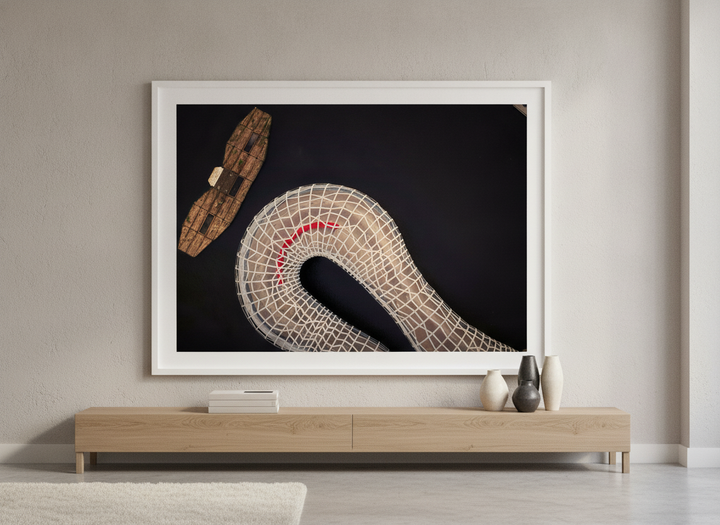 Monumental artwork centred on a feature wall in a luxe interior