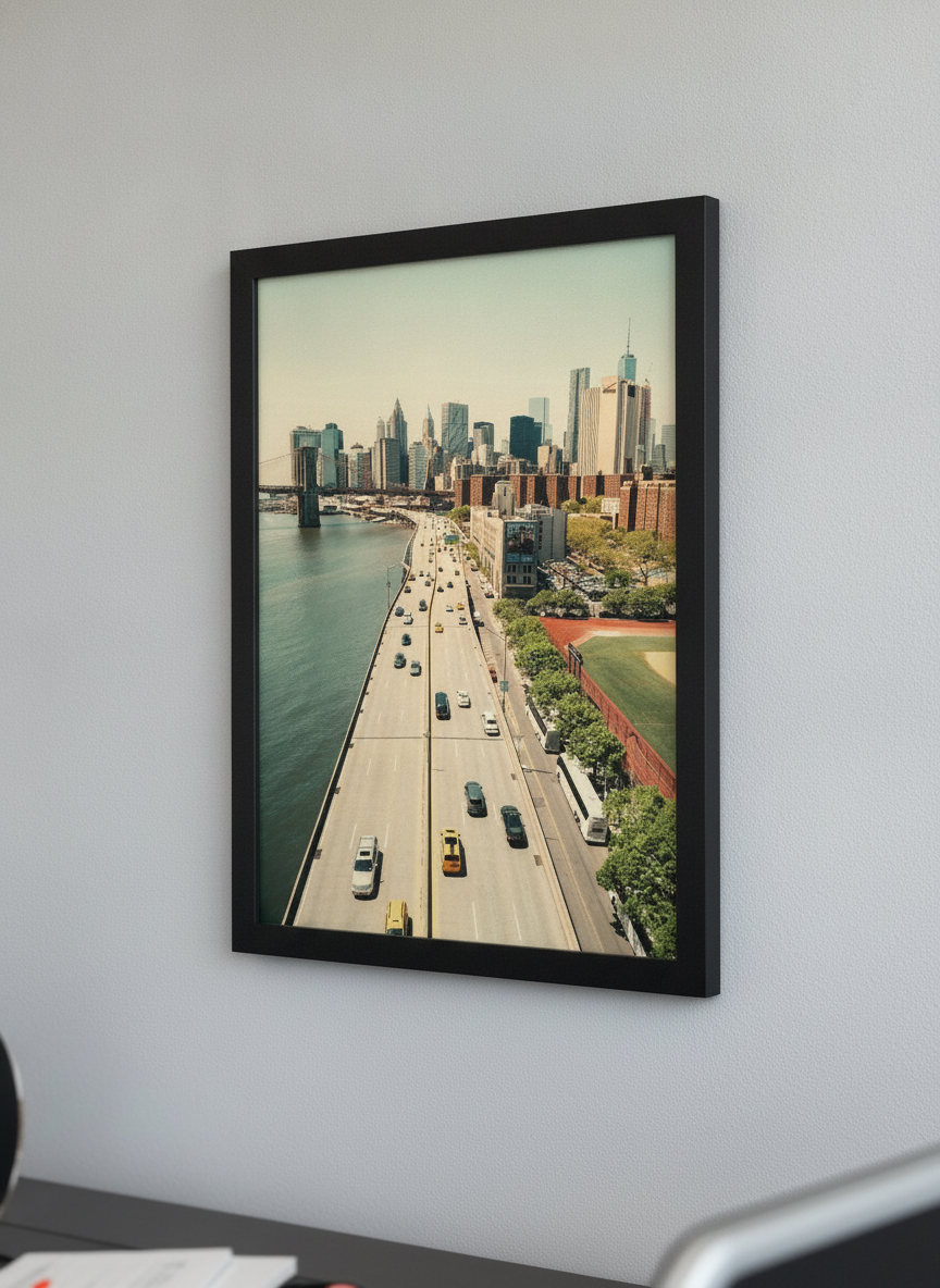 Contemporary wall art featured in a bright modern office workspace