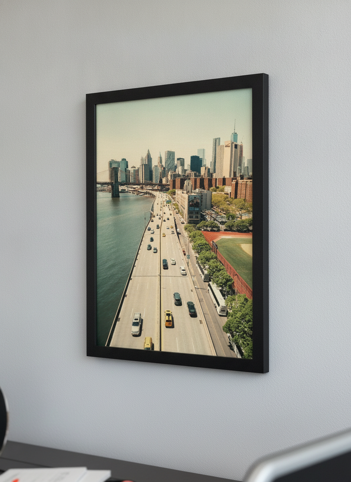 Contemporary wall art featured in a bright modern office workspace