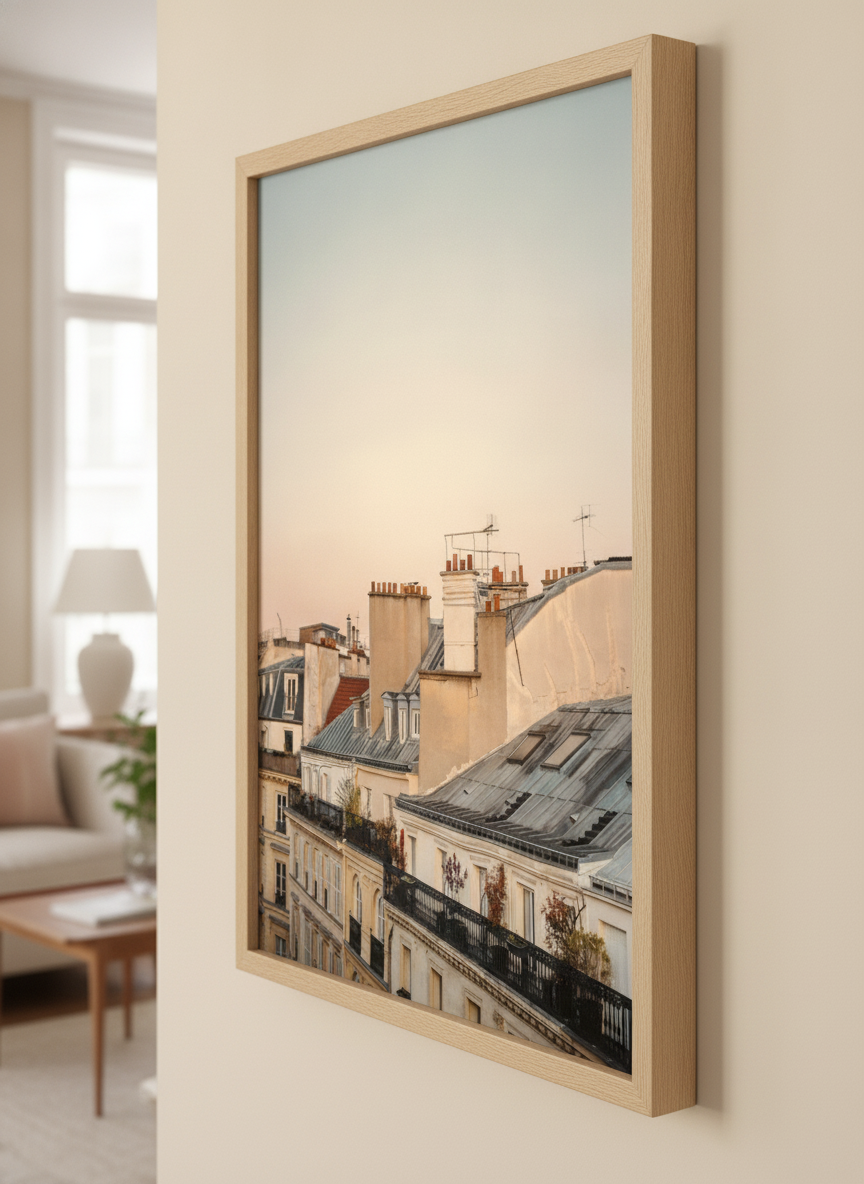 Modern wall art styled above a sofa in a neutral living room