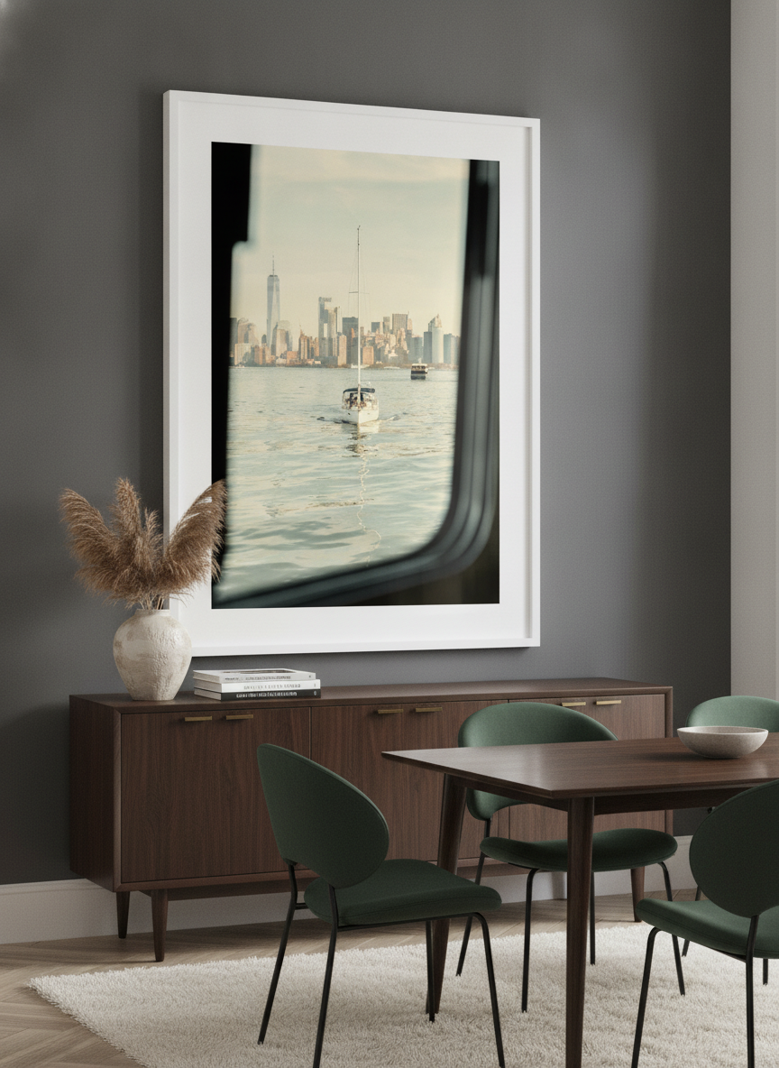 Monumental artwork centred on a feature wall in a luxe interior
