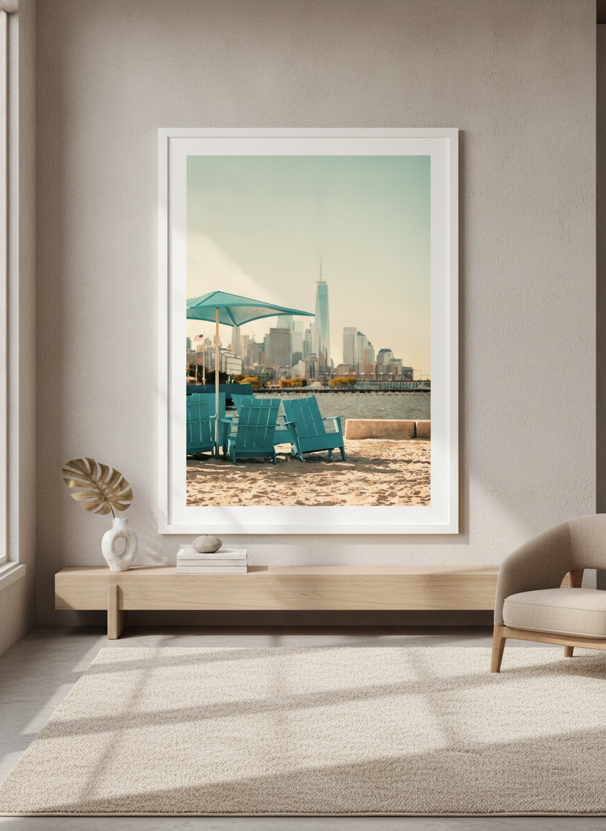 Monumental artwork centred on a feature wall in a luxe interior