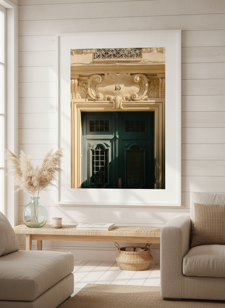 Neutral wall art displayed in a sunny coastal beach house