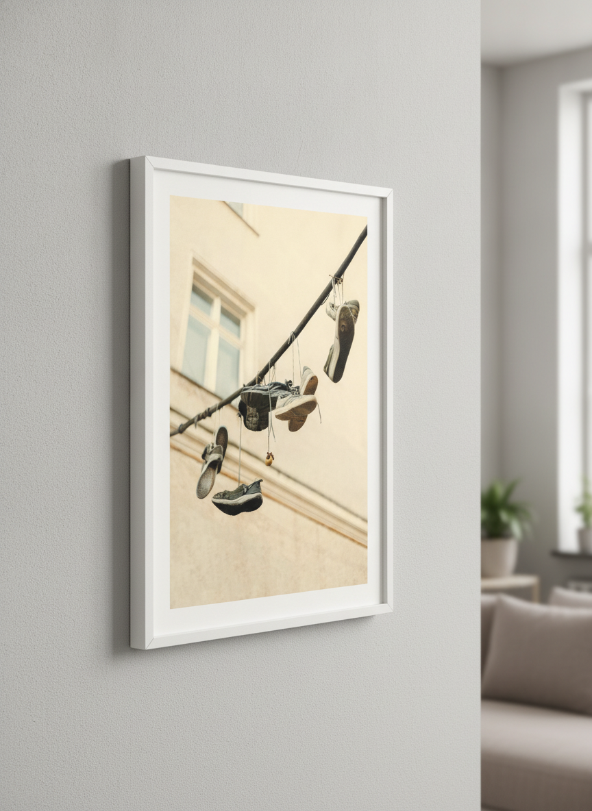 Modern wall art styled above a sofa in a neutral living room