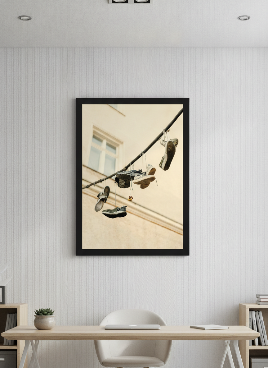 Contemporary wall art featured in a bright modern office workspace