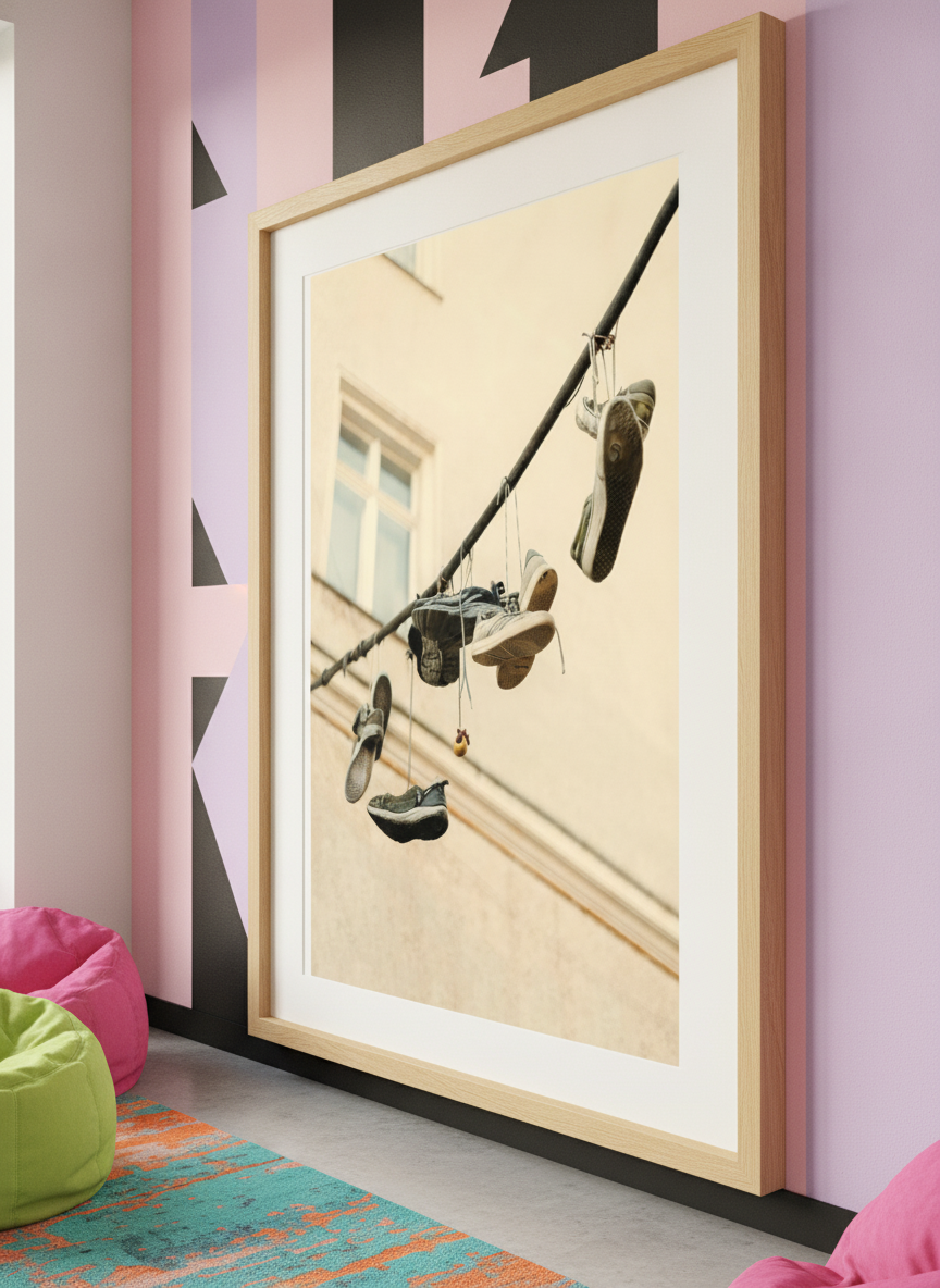Bold wall art styled in a colourful, eclectic modern home