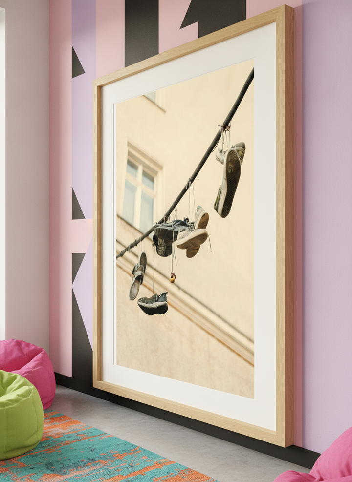 Bold wall art styled in a colourful, eclectic modern home