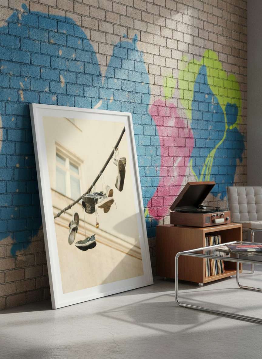 Bold wall art styled in a colourful, eclectic modern home