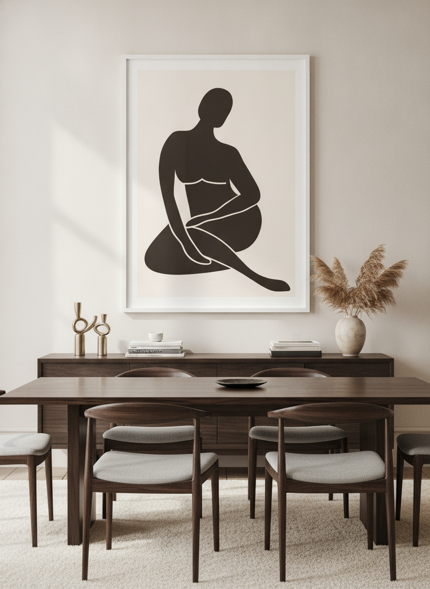 Monumental artwork centred on a feature wall in a luxe interior