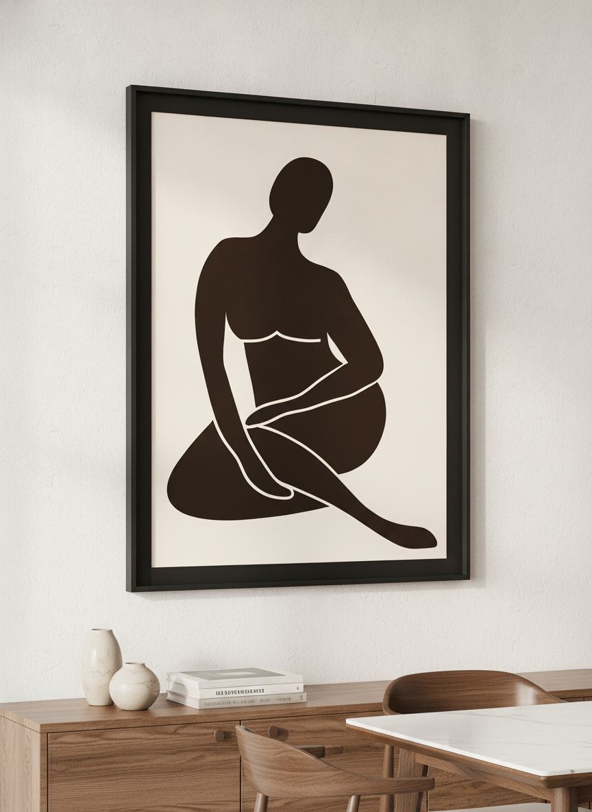 Wall art styled above a dining table in a contemporary home