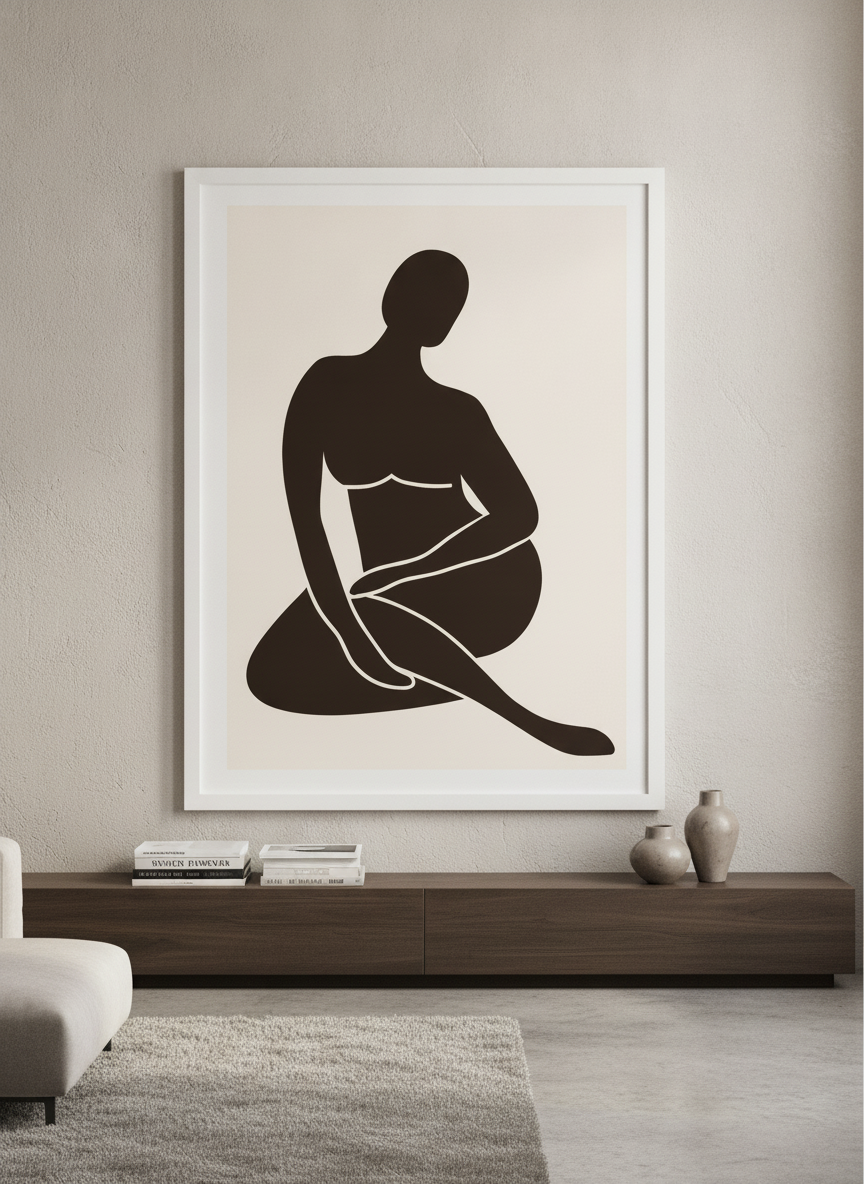 Monumental artwork centred on a feature wall in a luxe interior