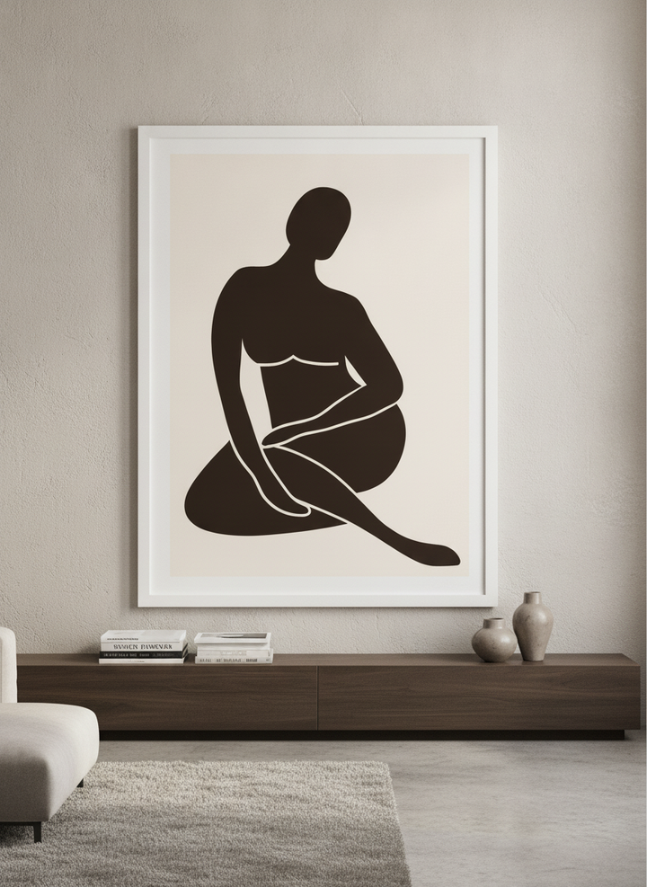 Monumental artwork centred on a feature wall in a luxe interior