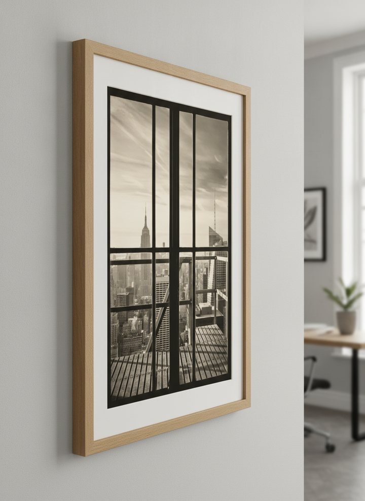 Contemporary wall art featured in a bright modern office workspace