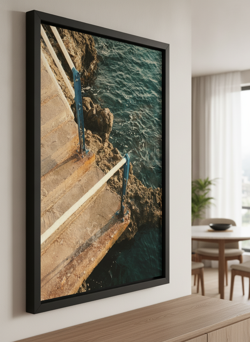 Wall art styled above a dining table in a contemporary home
