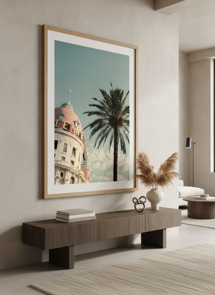 Monumental artwork centred on a feature wall in a luxe interior