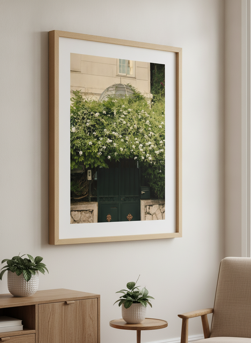 Modern wall art styled above a sofa in a neutral living room