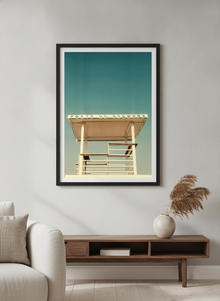 Modern wall art styled above a sofa in a neutral living room