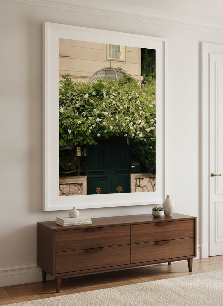 Monumental artwork centred on a feature wall in a luxe interior