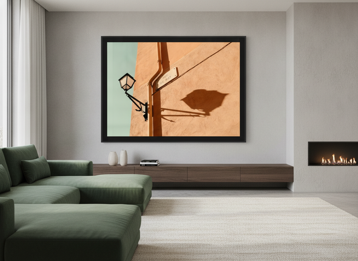 Monumental artwork centred on a feature wall in a luxe interior