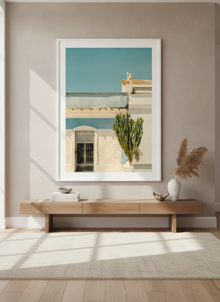 Monumental artwork centred on a feature wall in a luxe interior
