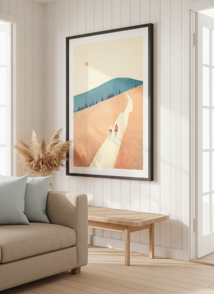 Neutral wall art displayed in a sunny coastal beach house
