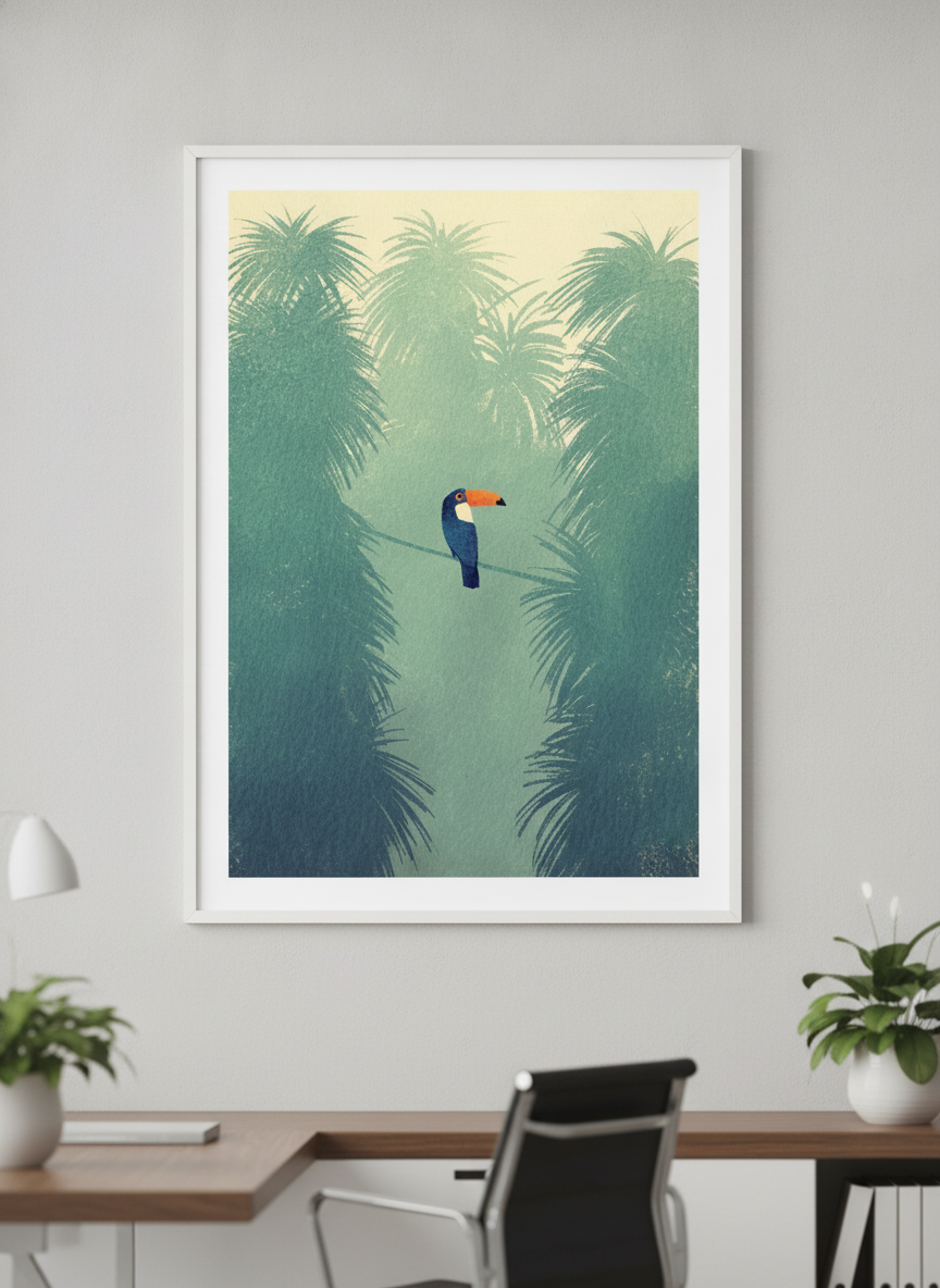 Contemporary wall art featured in a bright modern office workspace