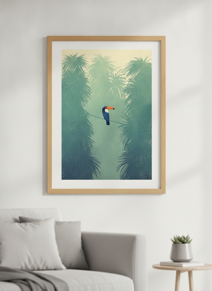 Modern wall art styled above a sofa in a neutral living room