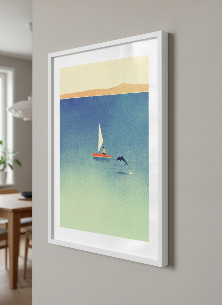 Wall art styled above a dining table in a contemporary home