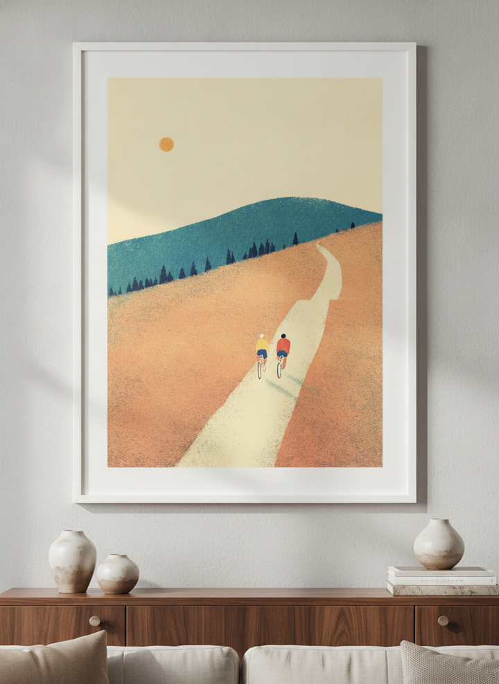 Modern wall art styled above a sofa in a neutral living room