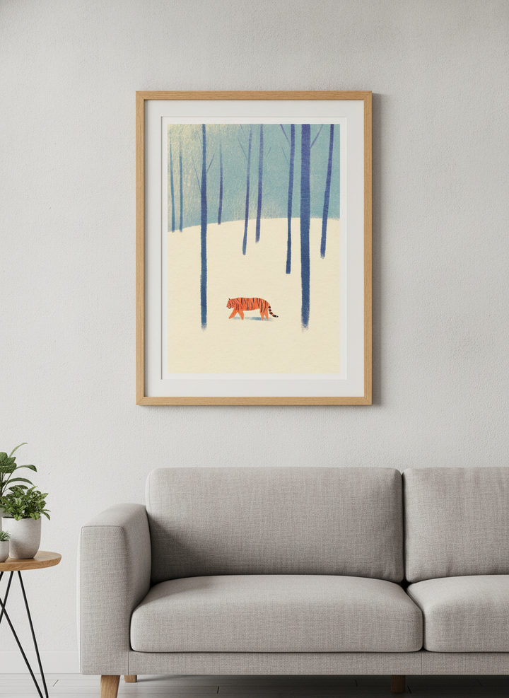 Modern wall art styled above a sofa in a neutral living room