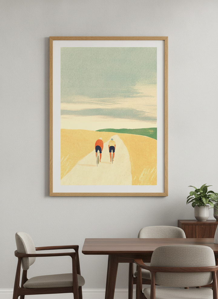 Wall art styled above a dining table in a contemporary home