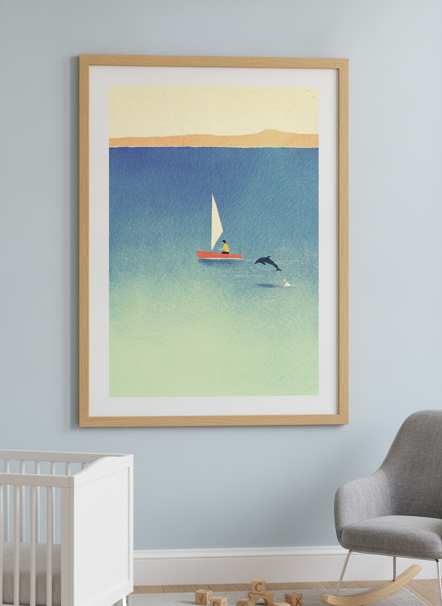 Soft neutral wall art styled in a serene nursery with pastel tones