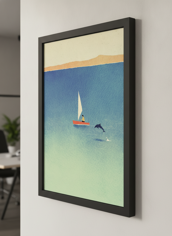 Contemporary wall art featured in a bright modern office workspace