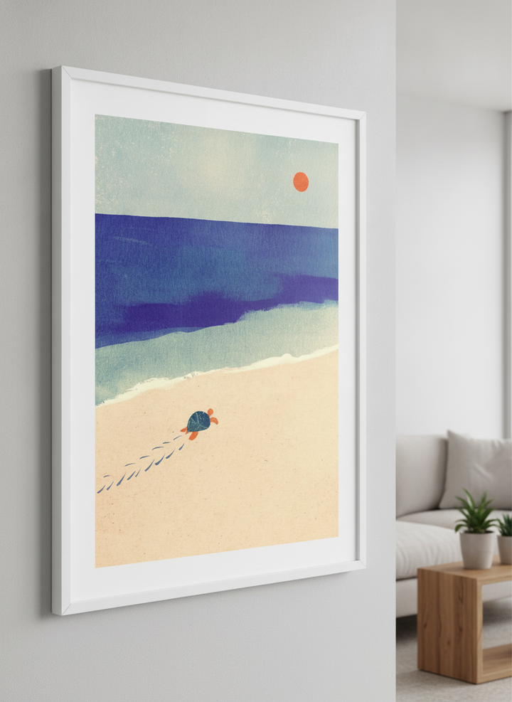 Modern wall art styled above a sofa in a neutral living room