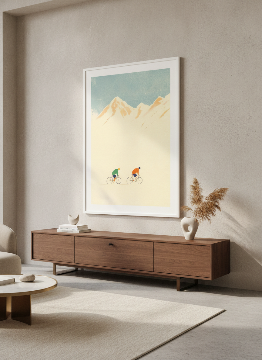 Monumental artwork centred on a feature wall in a luxe interior