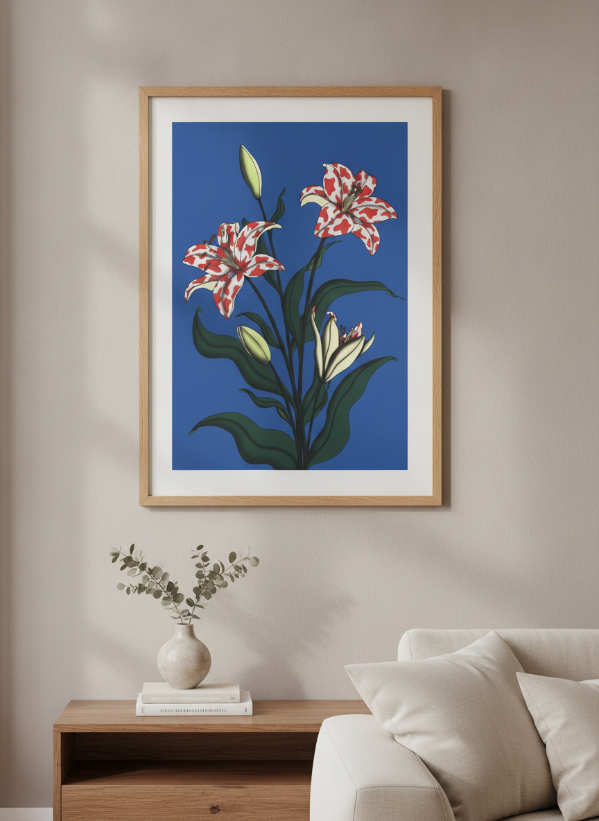 Modern wall art styled above a sofa in a neutral living room