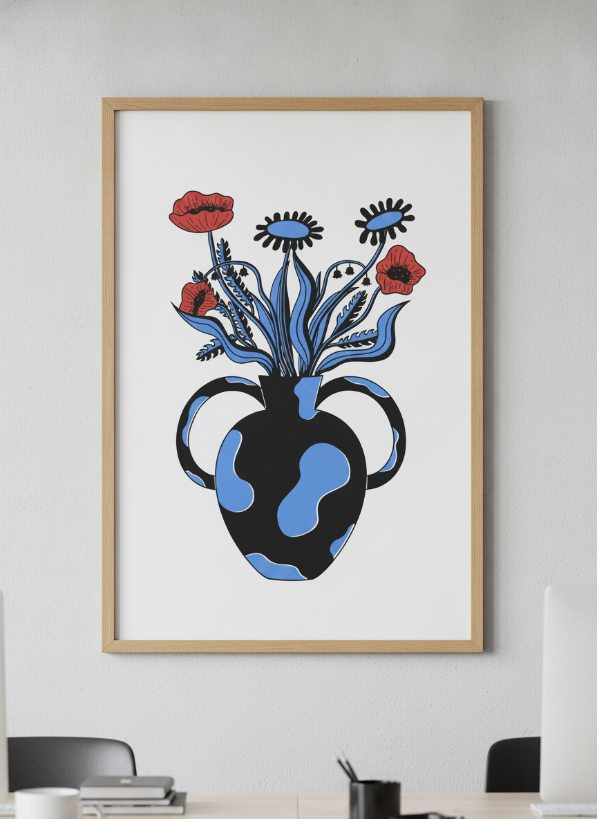 Contemporary wall art featured in a bright modern office workspace