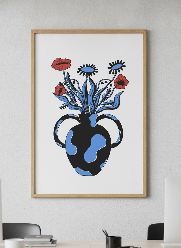 Contemporary wall art featured in a bright modern office workspace