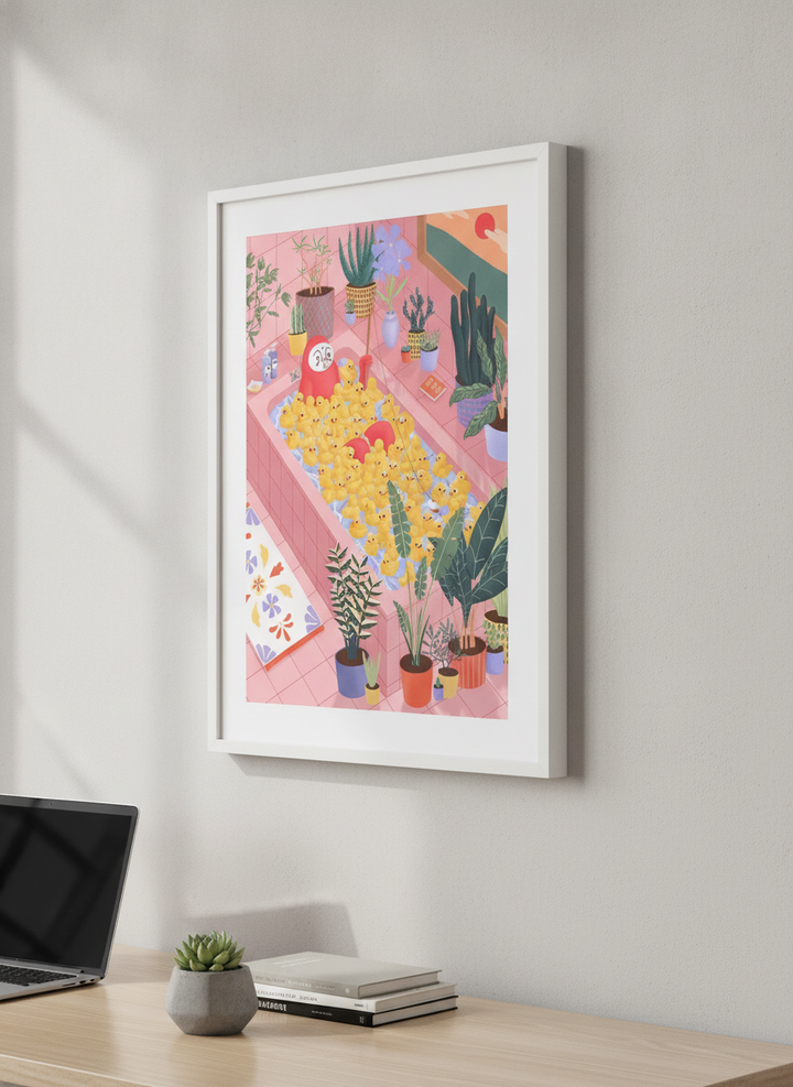 Contemporary wall art featured in a bright modern office workspace