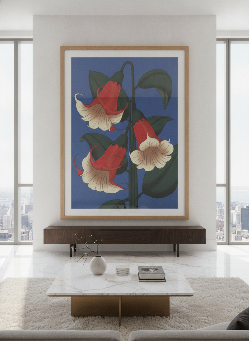 Monumental artwork centred on a feature wall in a luxe interior